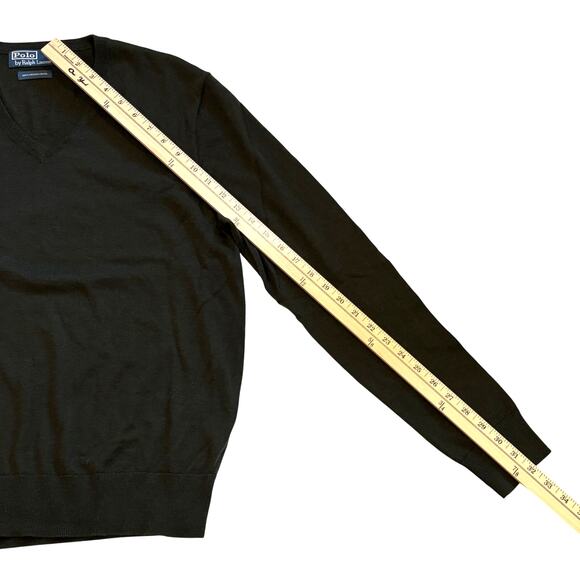 Vtg Polo Ralph Lauren Sweater Men Med Dark Green V Neck Merino Wool Long Sleeve - Picture 8 of 8